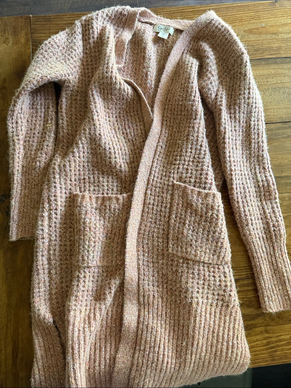 Jessica Simpson Open-Front Waffle Knit Cardigan - Dusty Rose